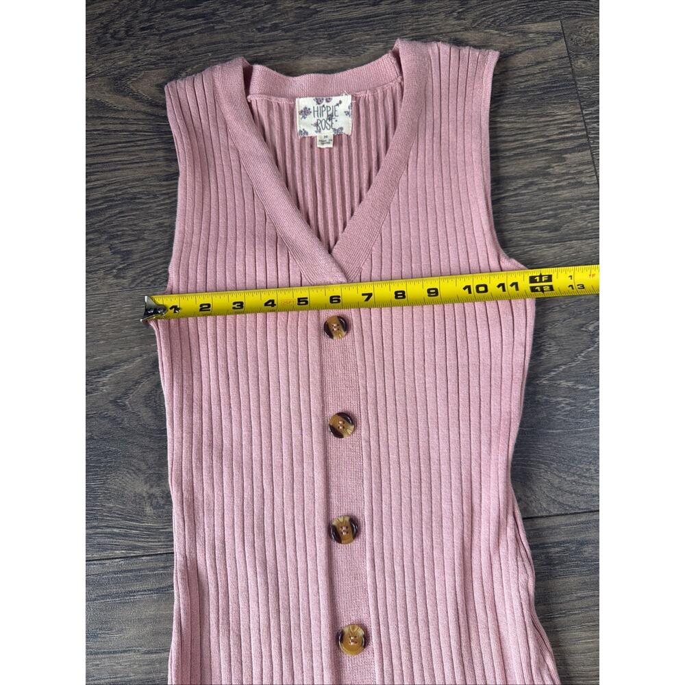 Y2K Hippie Rose Sz M Pink Rib Knit Button Front Maxi Dress Coquette Barbiecore - Picture 7 of 10